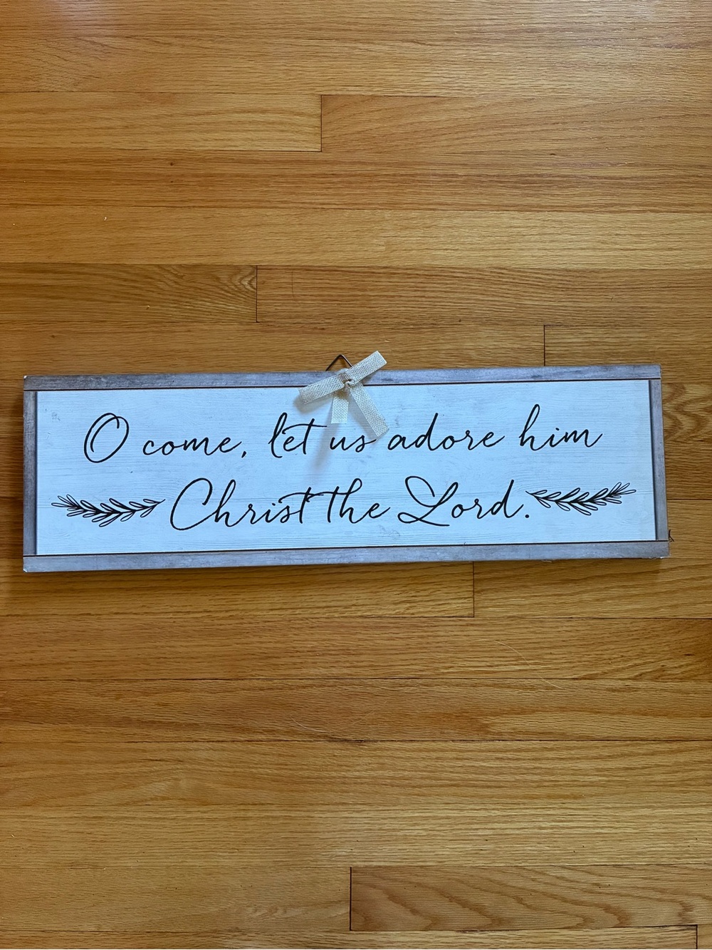 White and Brown 'O Come, Let Us Adore Him' Wall Sign